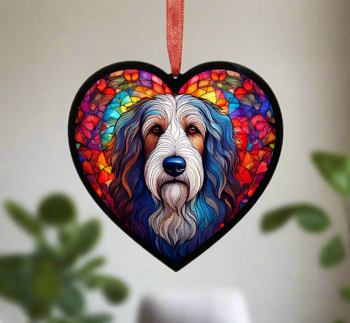Bearded Collie Stained Glass Effect Heart Suncatcher
